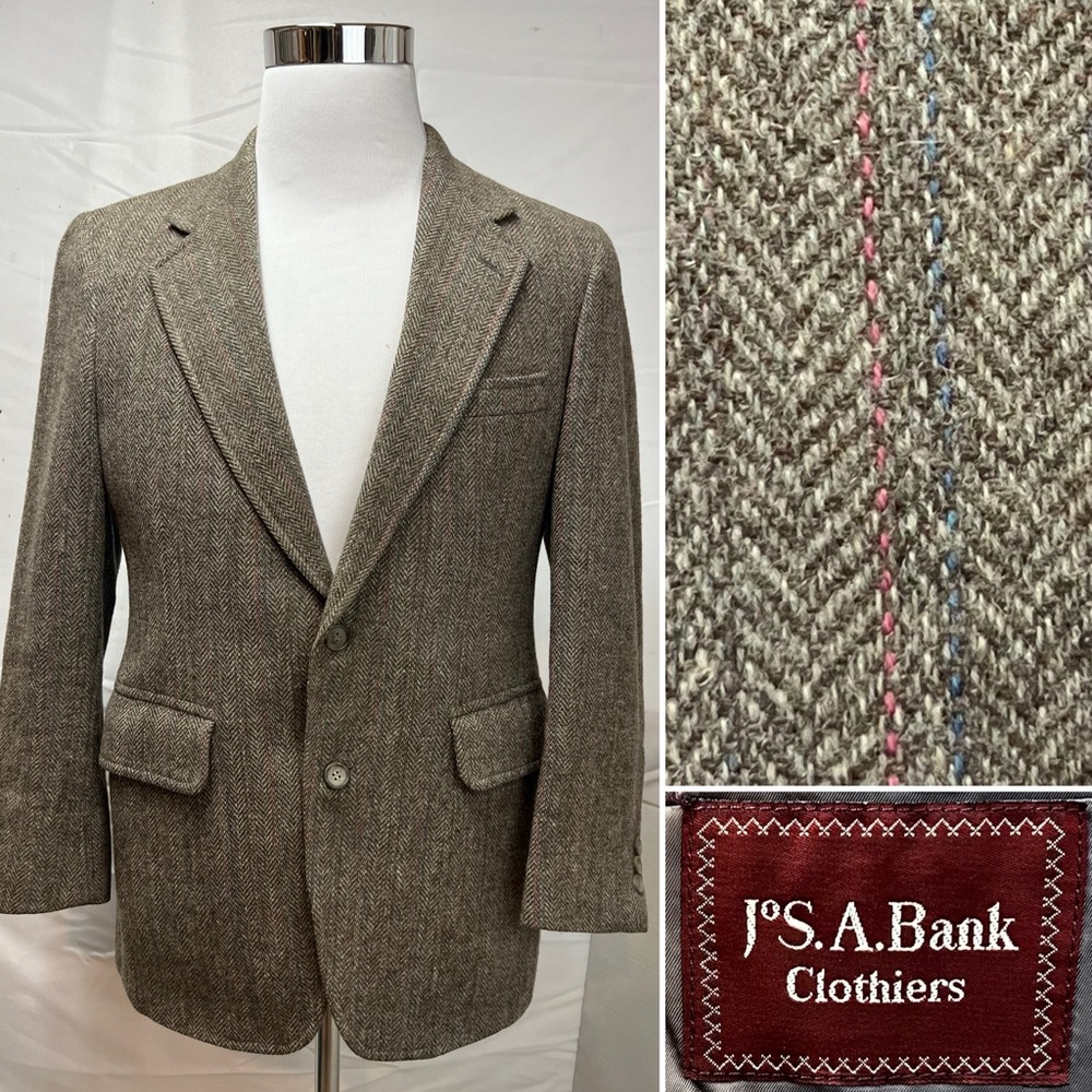 Jos. A. Bank Vintage Men's 38S Taupe Tweed Herringbone Blazer Jacket Sport Coat